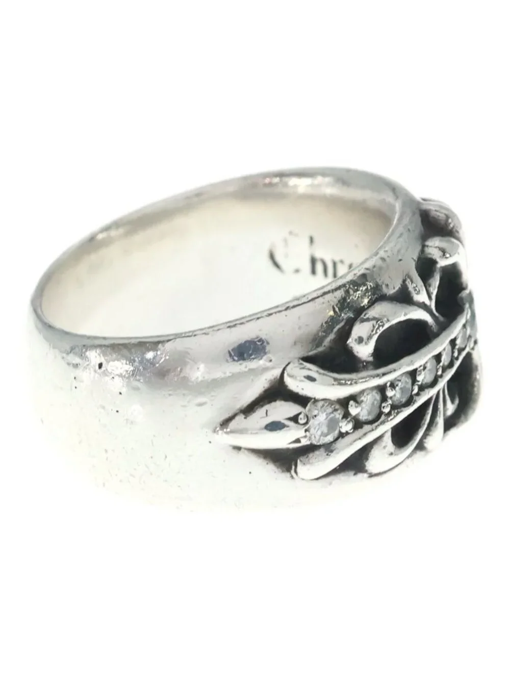 Chrome Hearts Flrl Crs Floral Cross Ring Silver Diamond